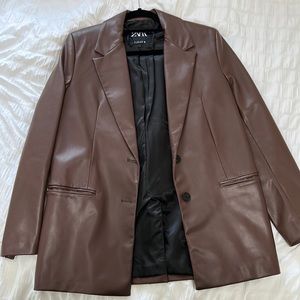 Brown faux leather blazer